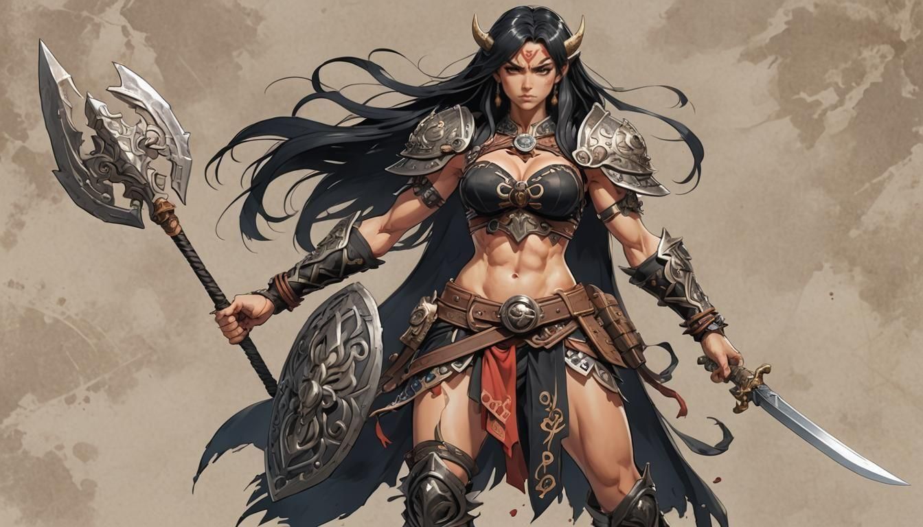 Heroic Anime Barbarian Ready for Battle