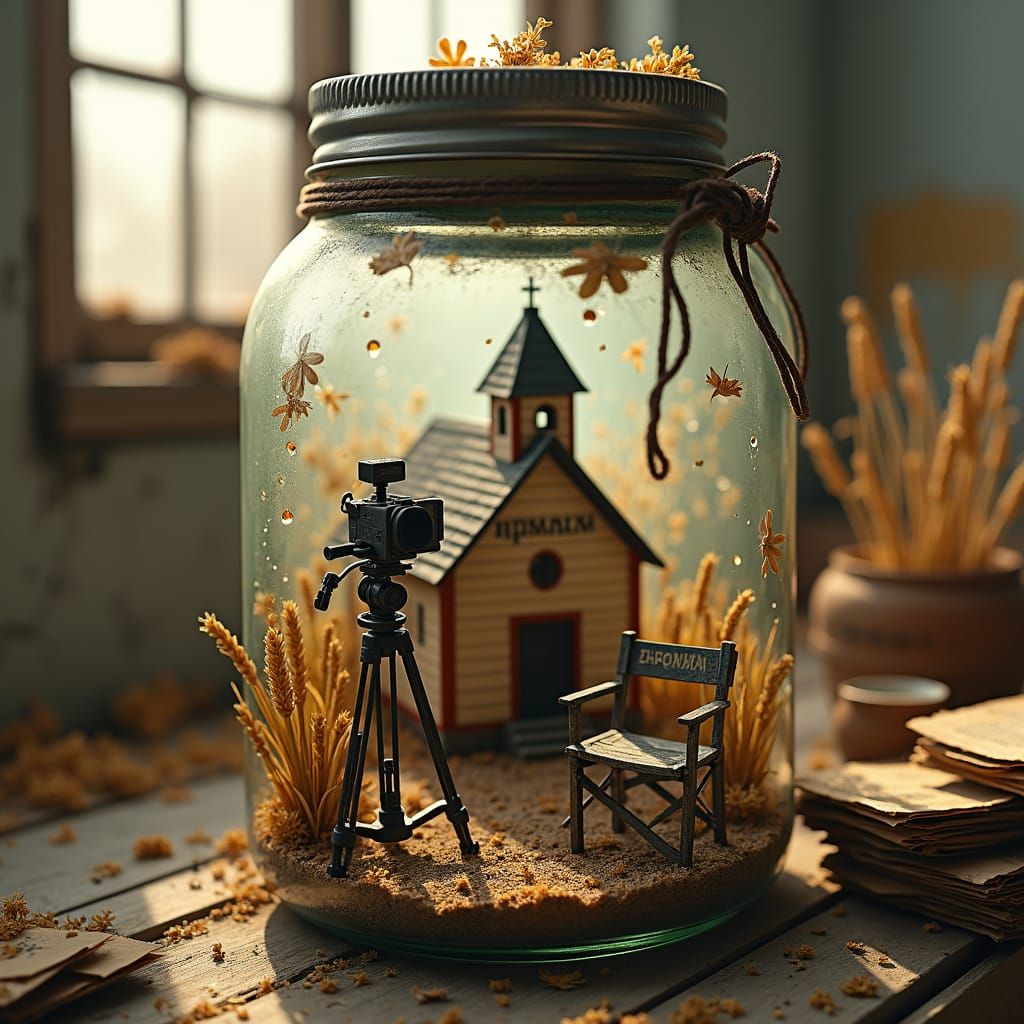 Miniature Film Set in Jar with Ukrainian Scenery