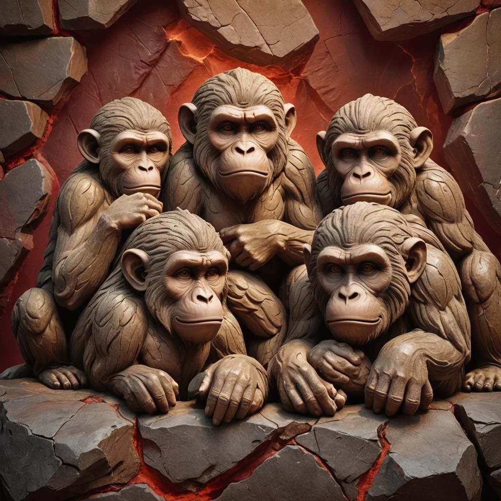 Three Wise Monkeys in Stone Carving