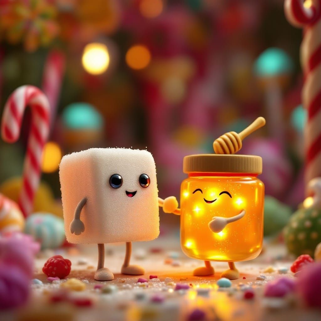 Sugar Cube Friends in Vibrant Candyland Scene