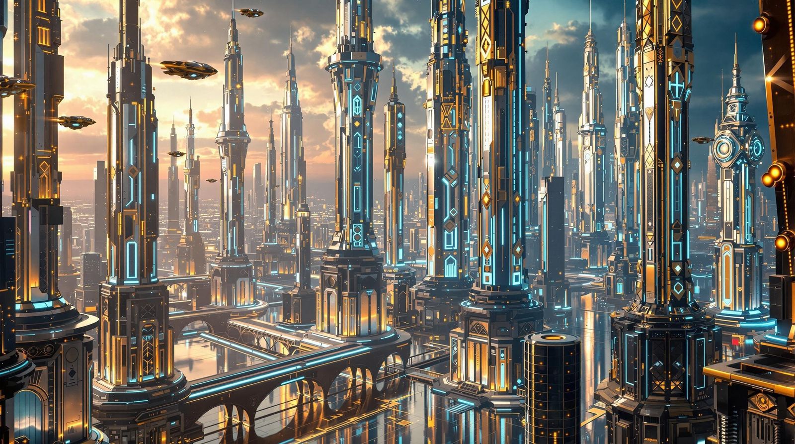 Futuristic Metropolis with Art Deco Skyscrapers