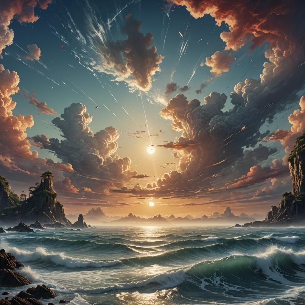 Horizon Sky and Sea Intertwined: Detailed Matte Painting