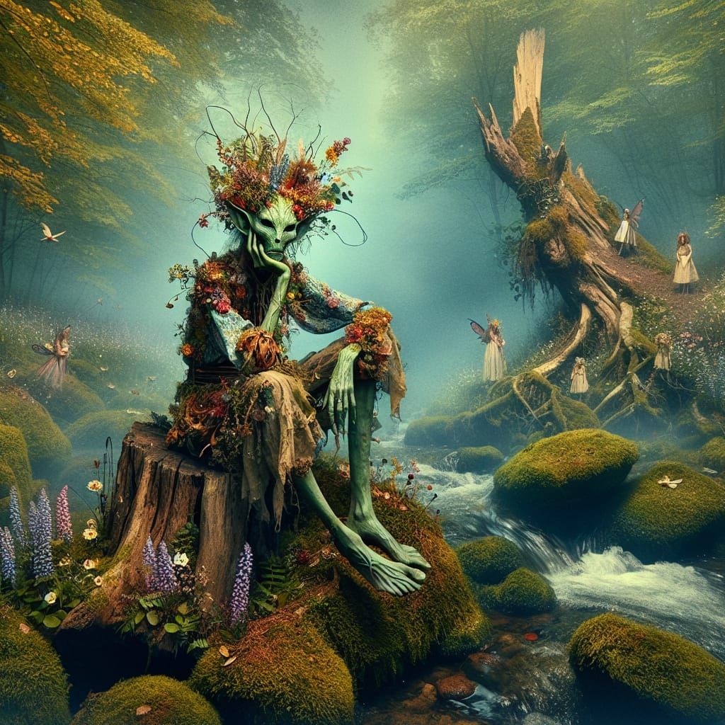 Surreal Fairy Landscape in Chromolithography Style