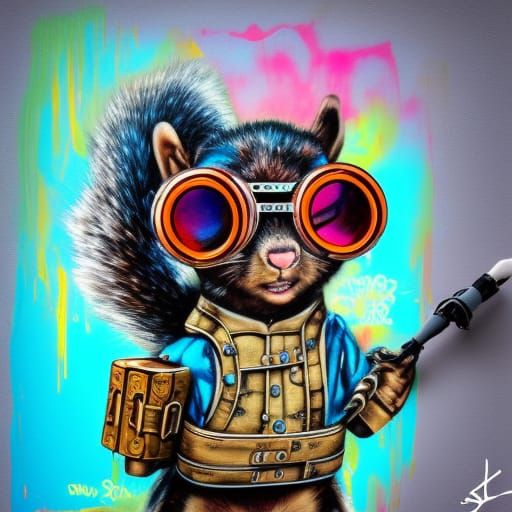 Steampunk Warrior Squirrel with Turquoise Suitcase