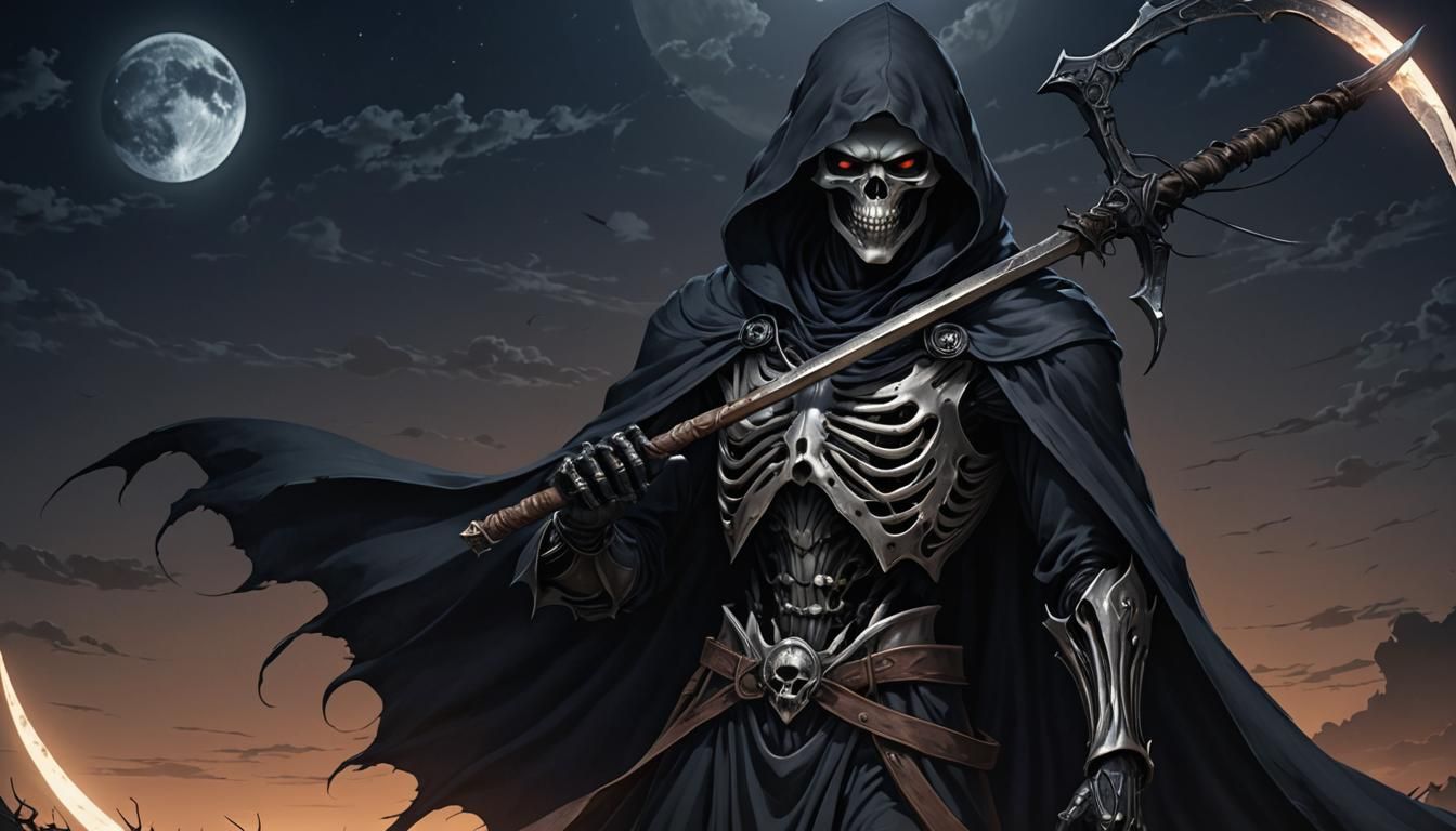 Anime Grim Reaper in Desolate Landscape