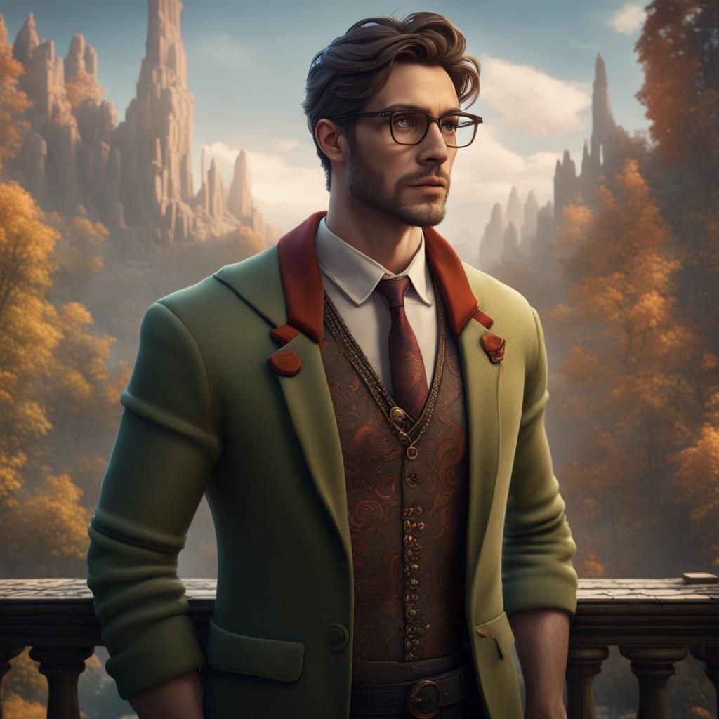 Handsome Man with Glasses: Detailed Fantasy Portrait