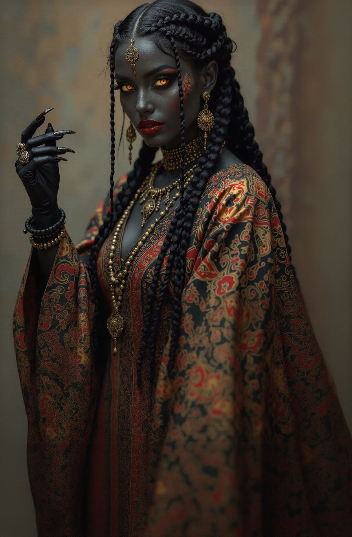 Ancient Stygian Woman in Gothic Biomechanical Style