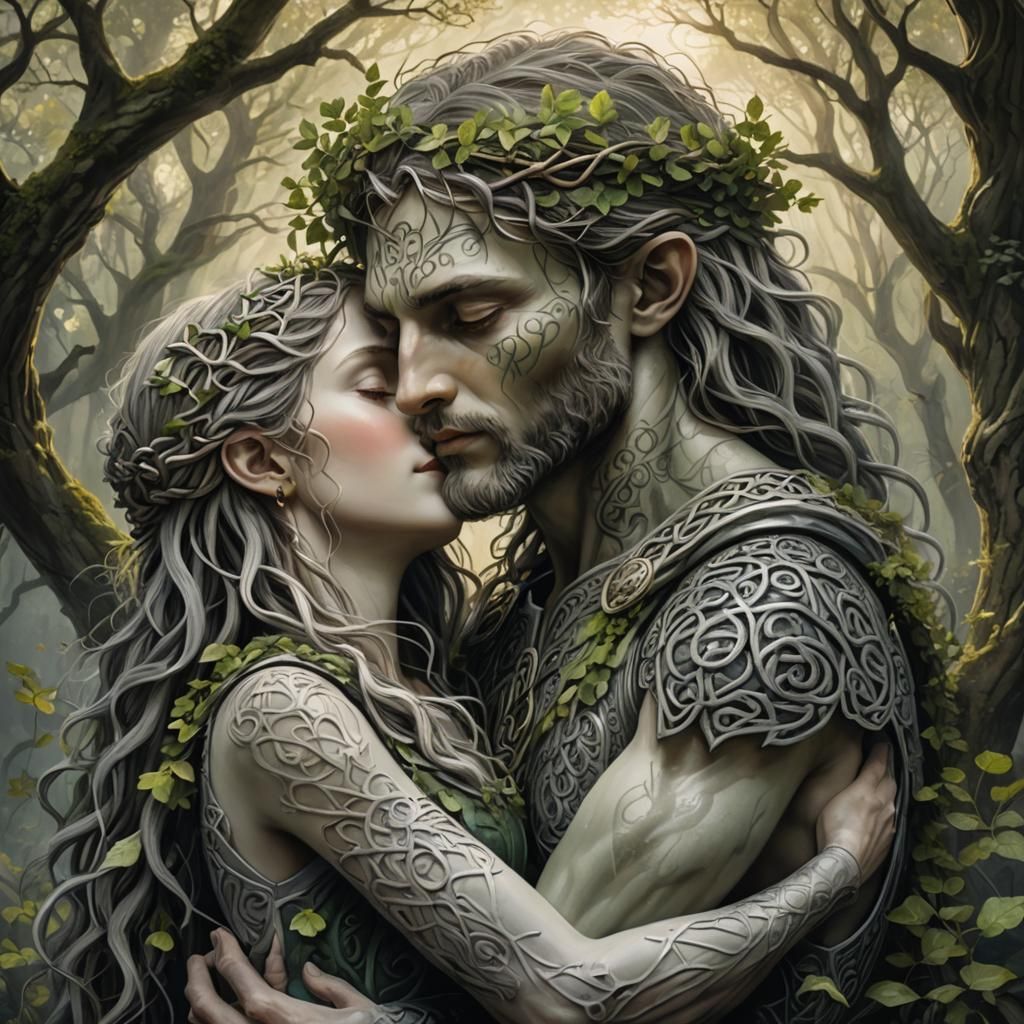 "Close-up, romantic image of the Celtic super beautiful god ...