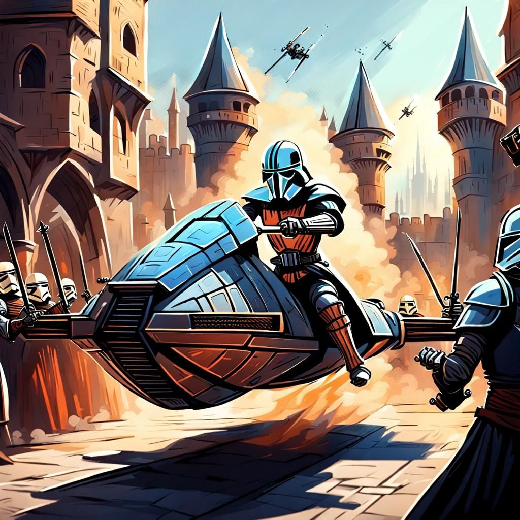 Medieval Knights Jousting on Star Wars Hoverbikes