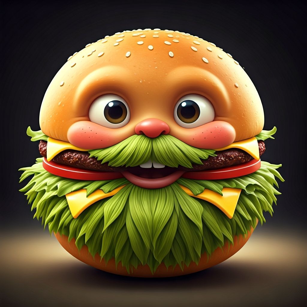 Pixar-Style Burger Character with a Jolly Face