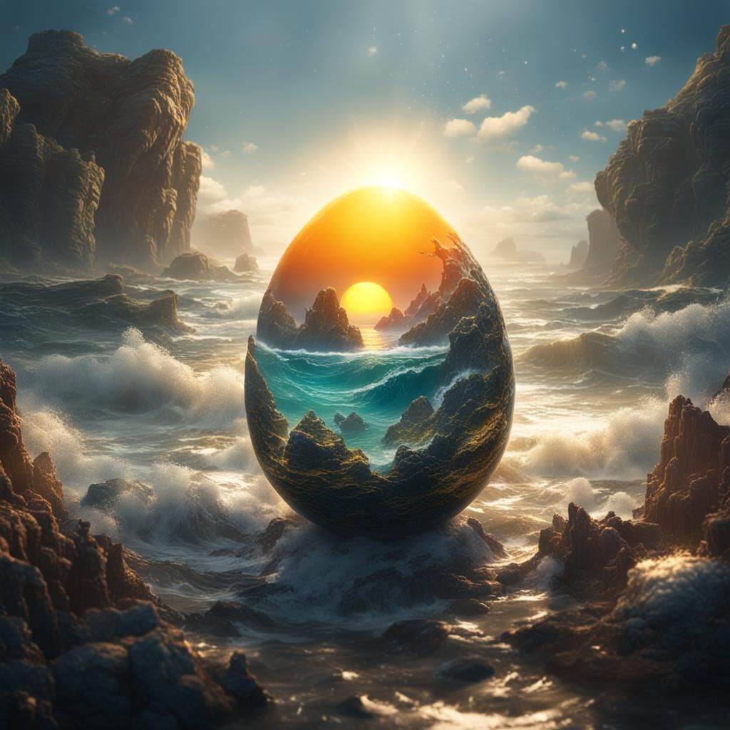 Seascape in Translucent Egg: Detailed Matte Painting