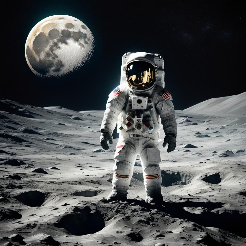 Astronaut on Moon with Crystalline Structures in Abstract St...