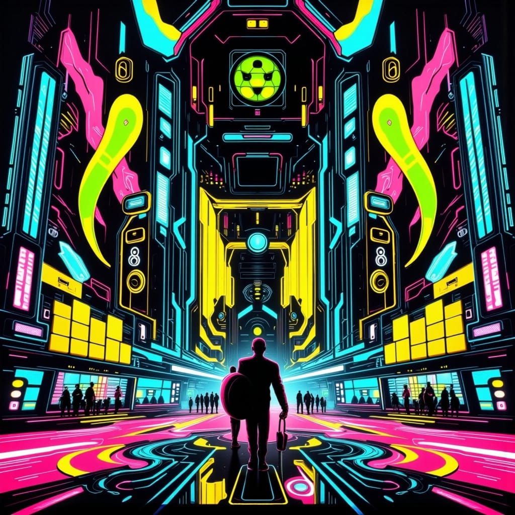 Electric Cityscape in Neon Bauhaus Style