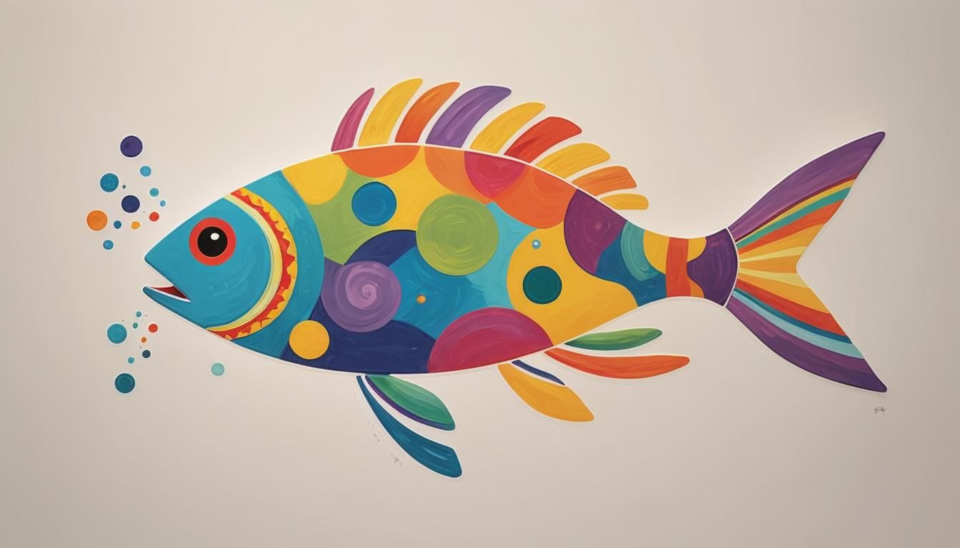 Abstract Stick-Art Fish Poster in Bright Colors