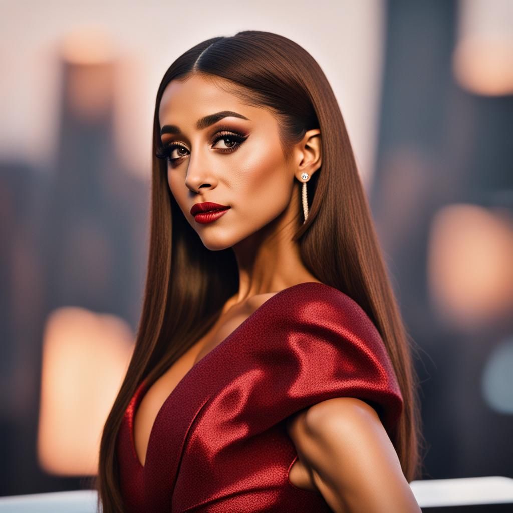Woman in Red Dress with Bob Haircut, Professional Photo