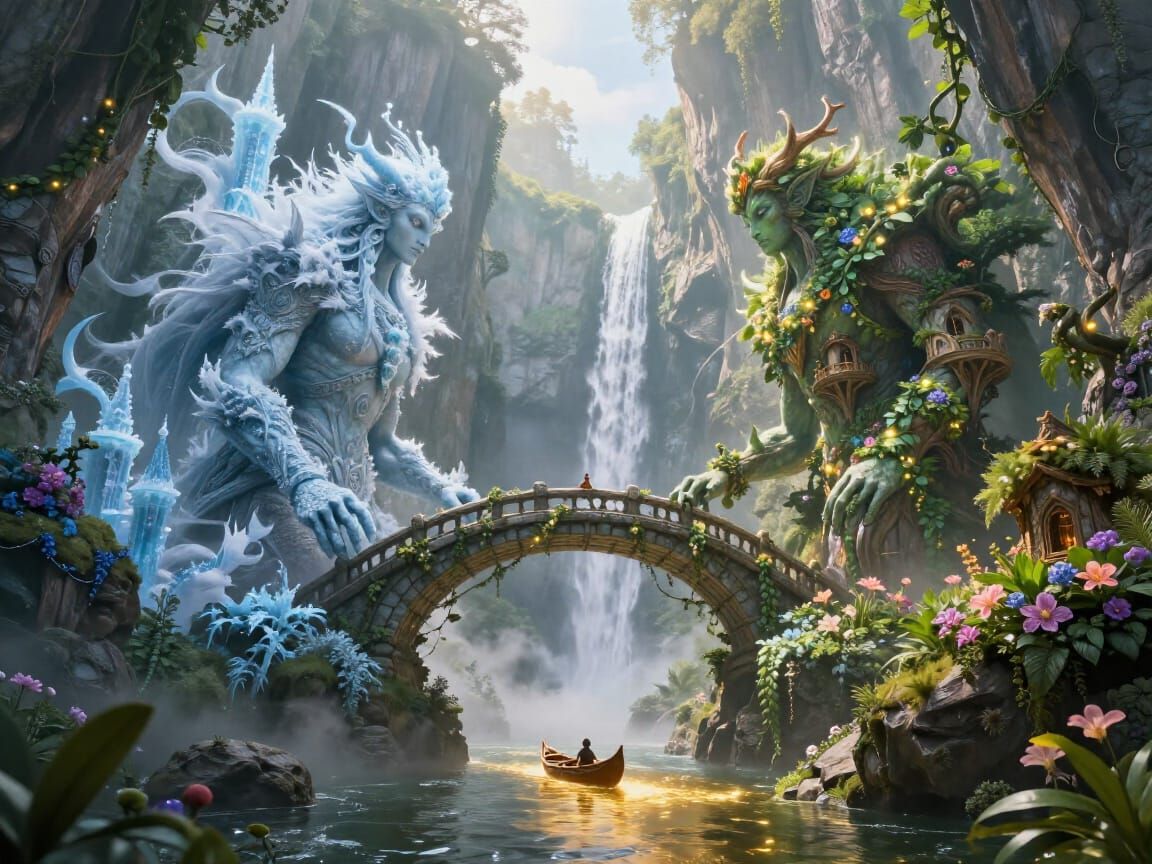 Elemental Spirits Bridge Enchanted Canyon of Seasons