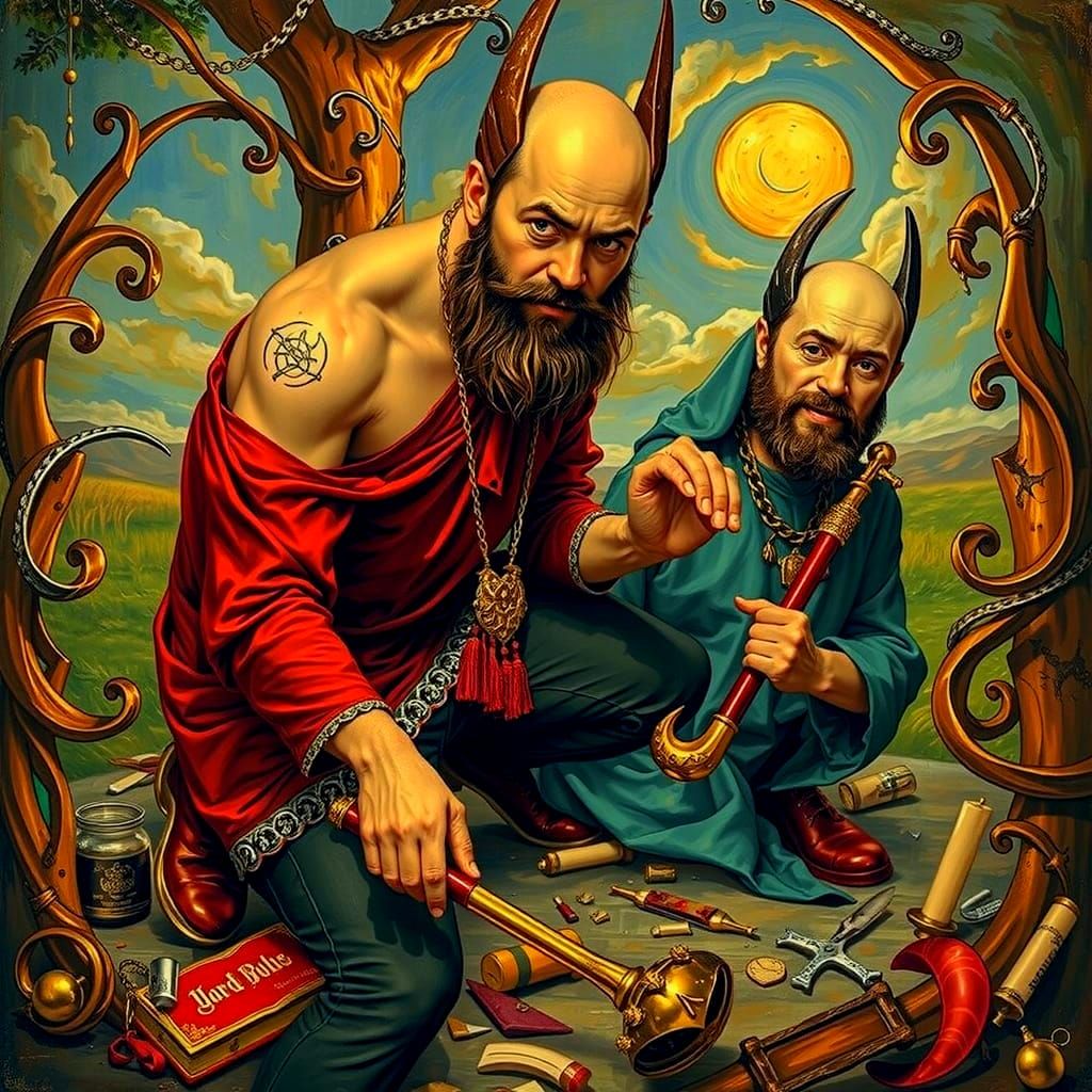 Abstract Metallic Swirls of Red and Gold