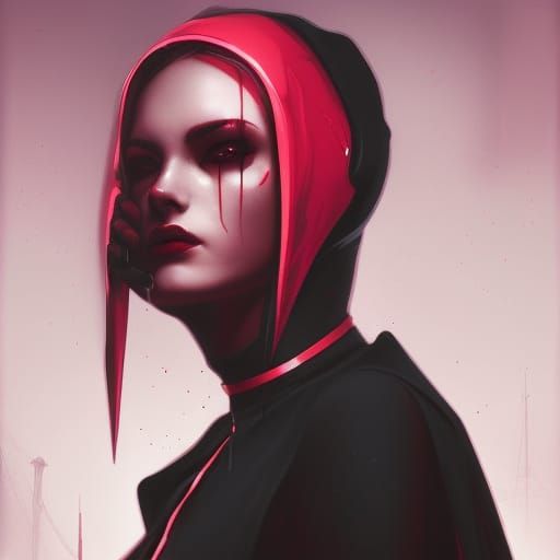 Vampire Nun Portrait in Noir Neon Style