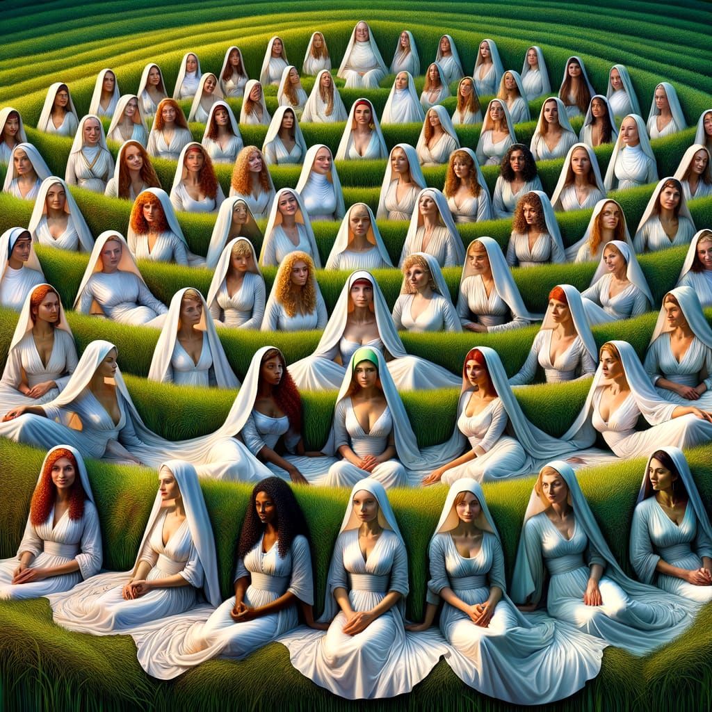 Elegant Nuns Form 'Zangvil' on Haystack in Hyper-Realistic S...