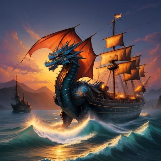 Dragon Boat at Sunset: Hyperrealistic Concept Art