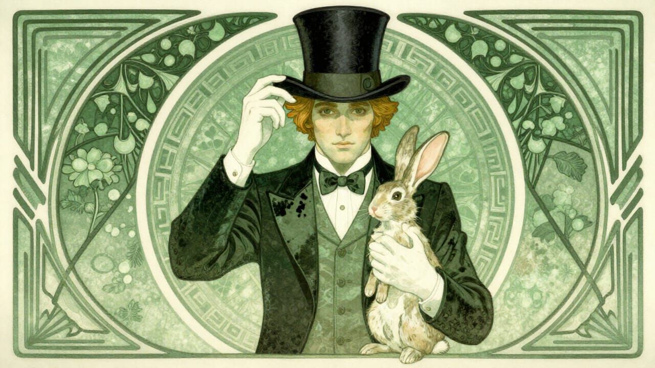 Magician with Top Hat and Rabbit in Art Nouveau Style