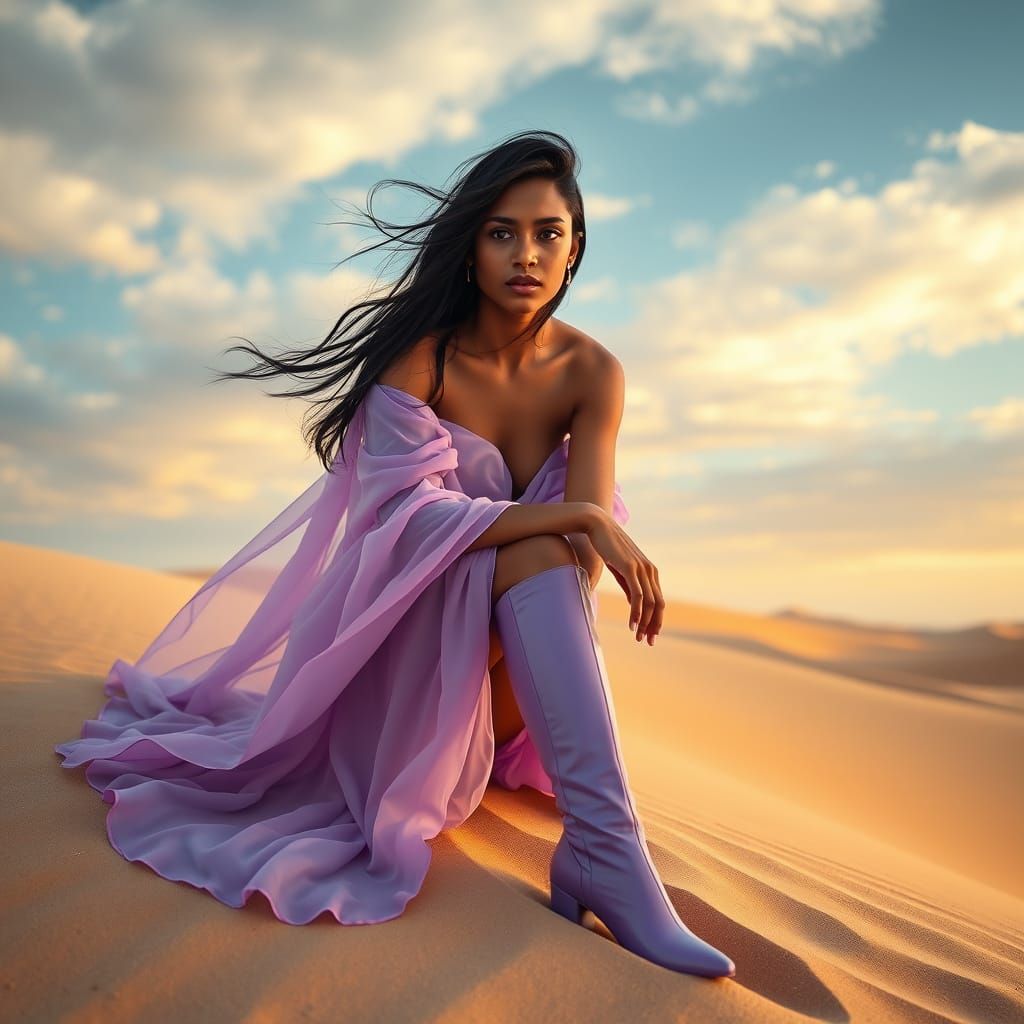 Surreal Desert Goddess in Lilac Elegance
