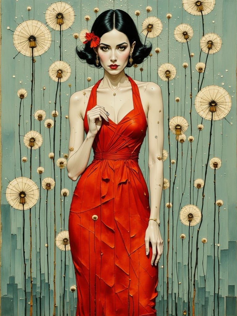 Glamorous Woman in Art Deco Style with Dandelions
