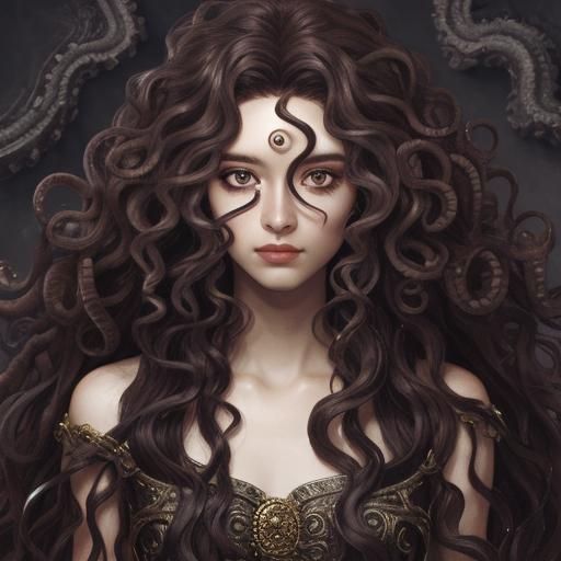 Medusa Portrait with Curly Hair
