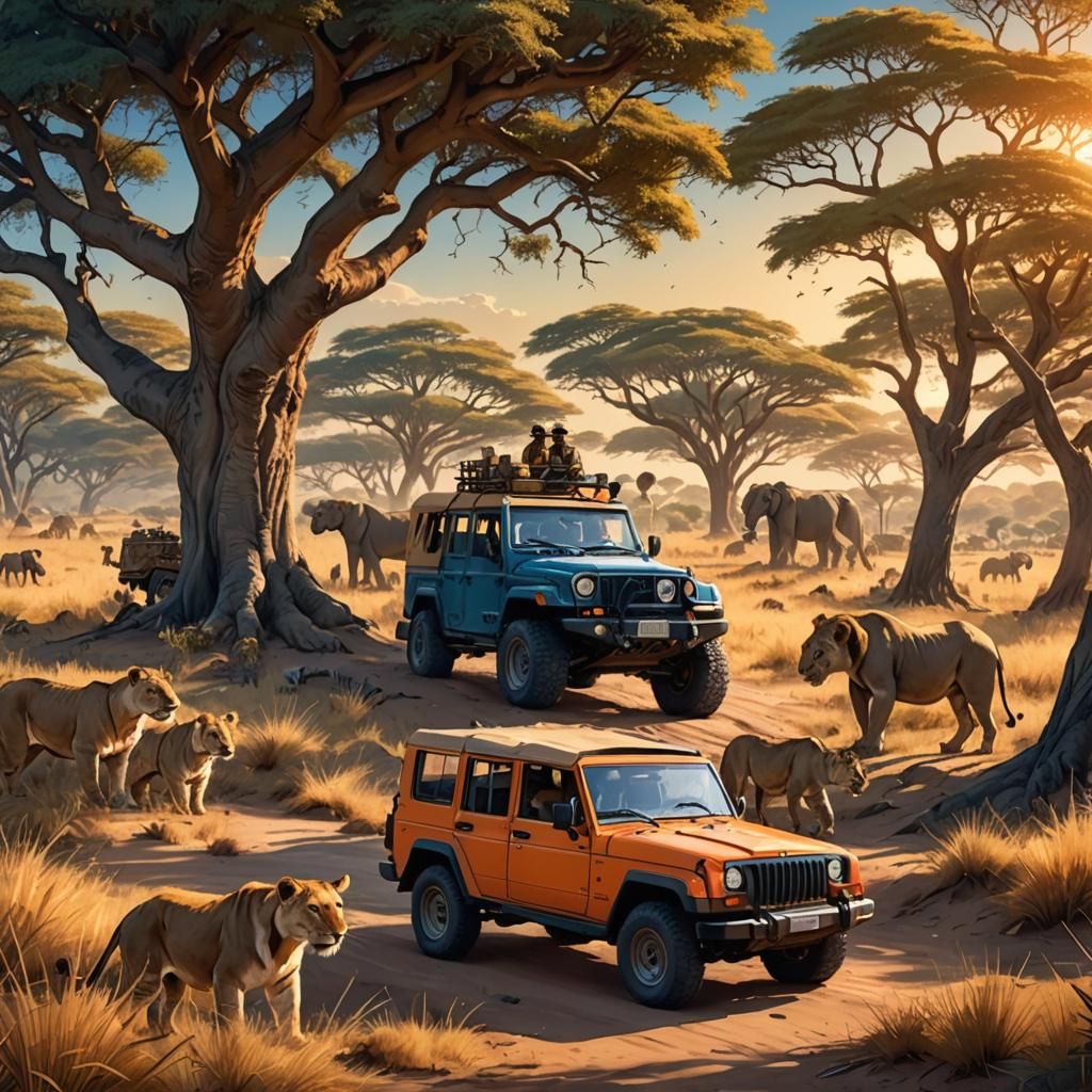 Safari Animals Gather at Watering Hole