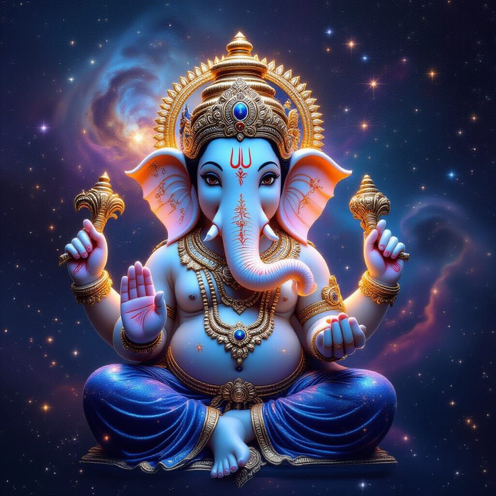 Ganesha Sculpted from Stardust in Sci-Fi Style