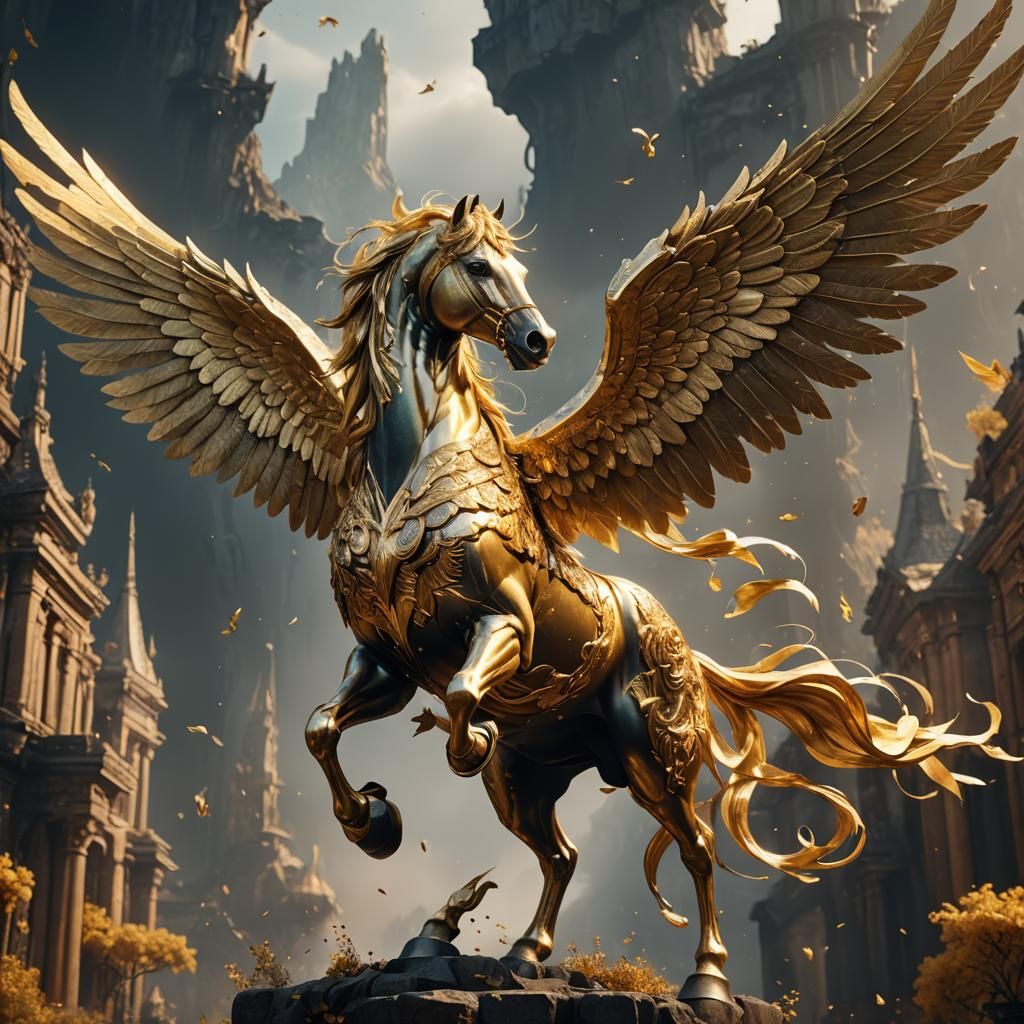 Golden Winged Horse Fantasy Concept Art