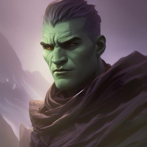 Fjord Portrait: Green Orc Warlock in Detailed Ocean Art