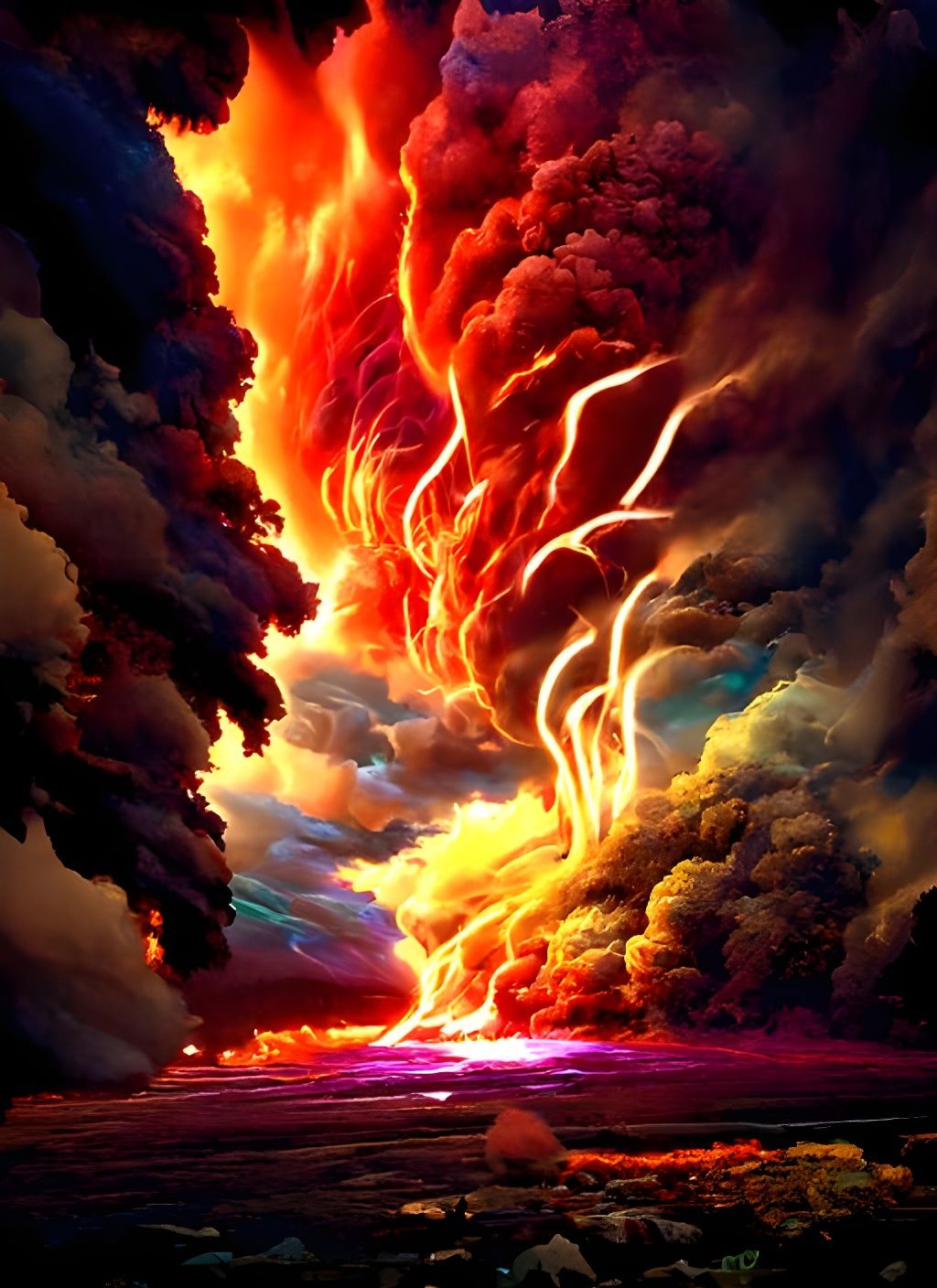 Psychedelic Fire Storm Landscape in Detailed Matte Painting