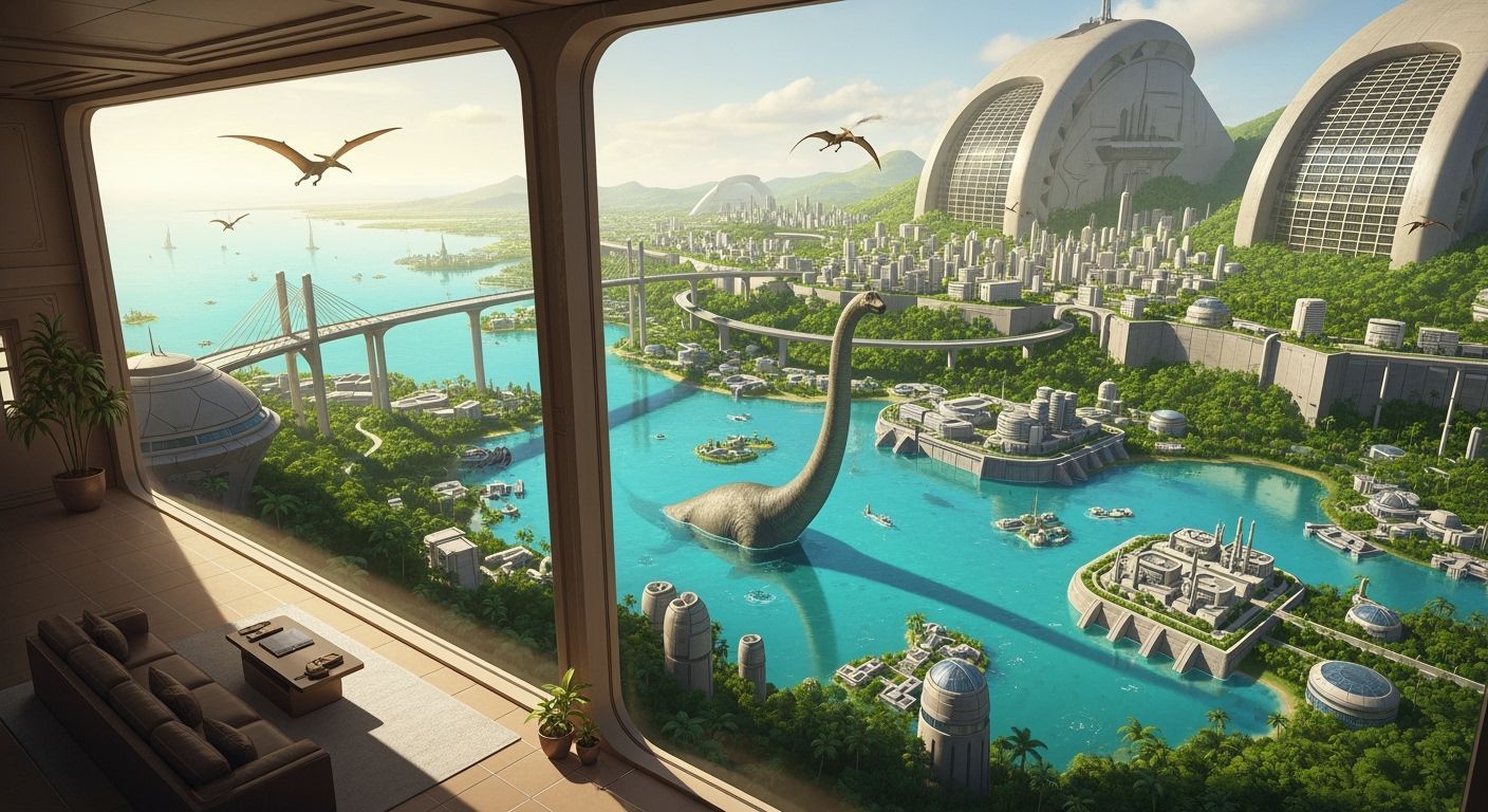 Futuristic Metropolis: Luxurious Bunkers and Dinosaurs