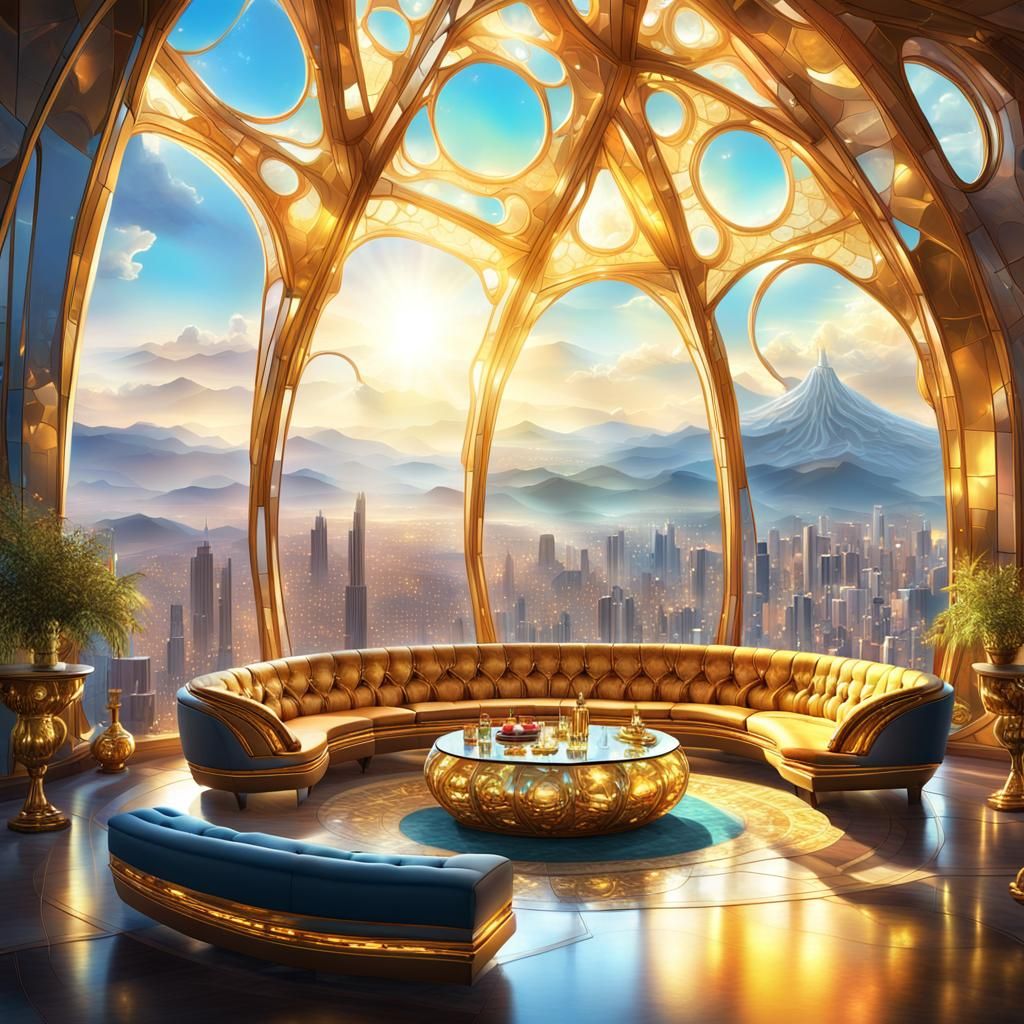 Opulent Futuristic Interior with Mythical Beings