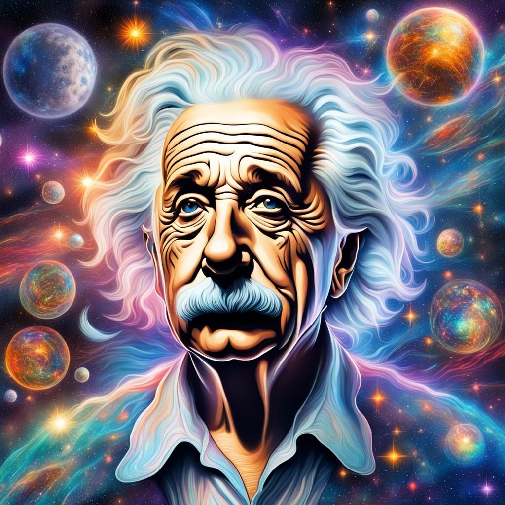 Einstein Ascends: Holographic Astral Illustration