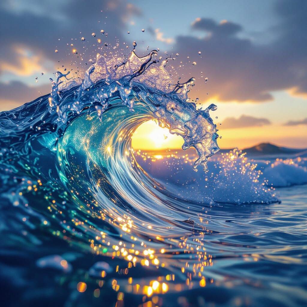 Glass Ocean Wave Frozen With Rainbow Light