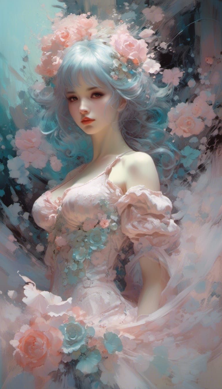 Pastel Doll with Embroidered Dress, Detailed Studio Photo