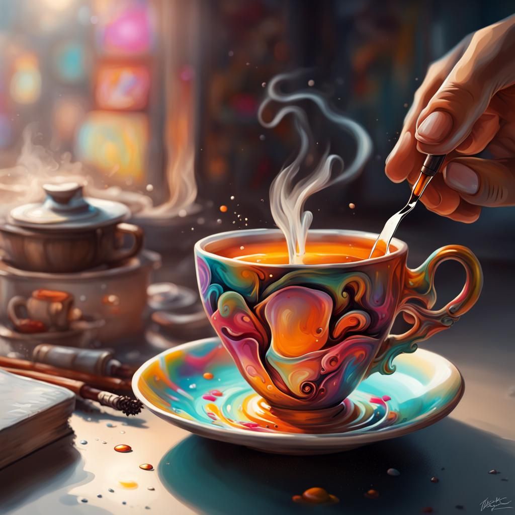 Warm Tea Cup in Graffiti Splash Art Style