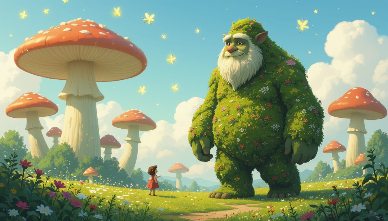 Gentle Giant Among Giant Flora and Fireflies