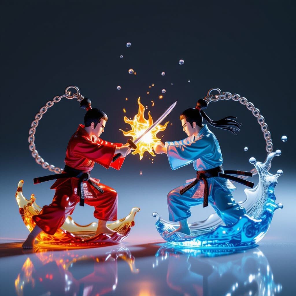 Fire and Ice Anime Soldiers Keychain: Ultra-Realistic Produc...