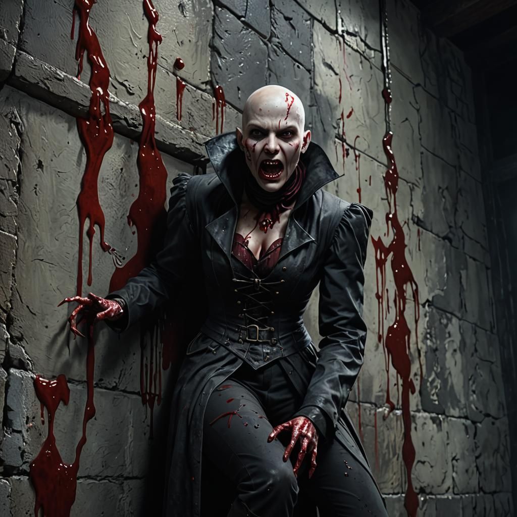Bald Vampire Climbs Haunted House Wall in 3D