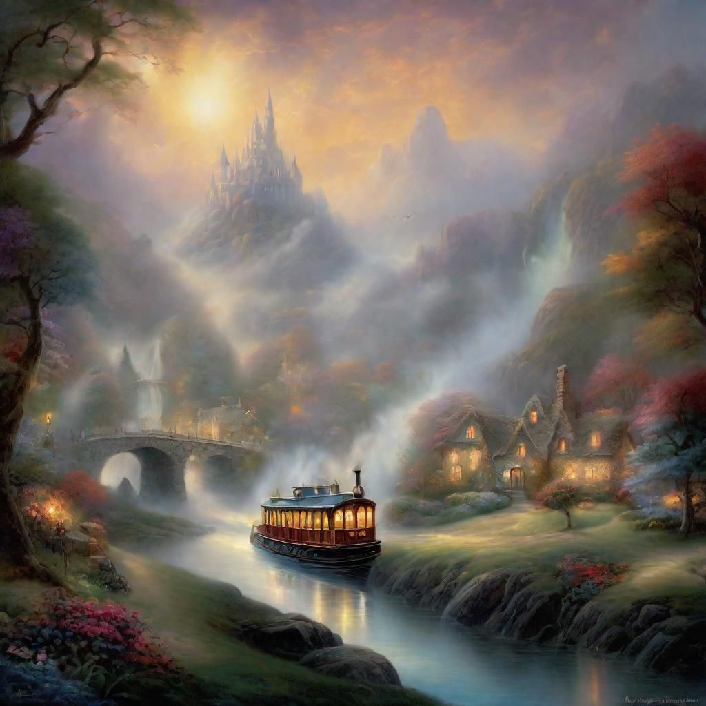 Ethereal Fantasy Landscape in Kinkade Style