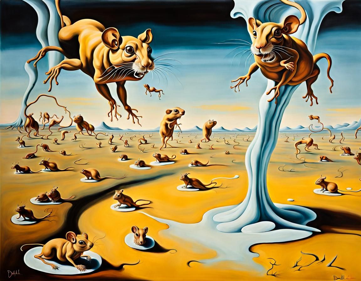 Surreal Melting Landscape with Stampeding Gerbils