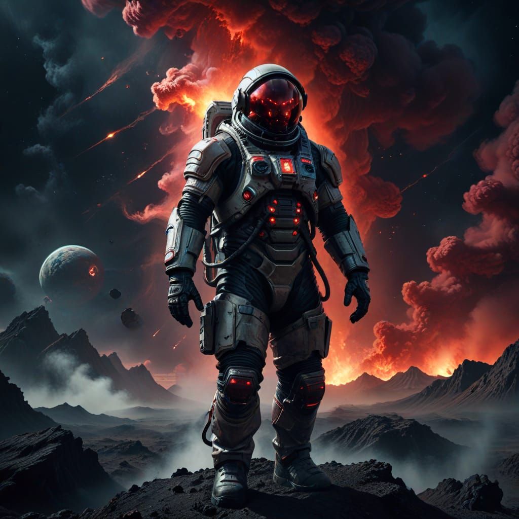 Ominous Spacesuit on Alien Planet in Vivid Digital Art