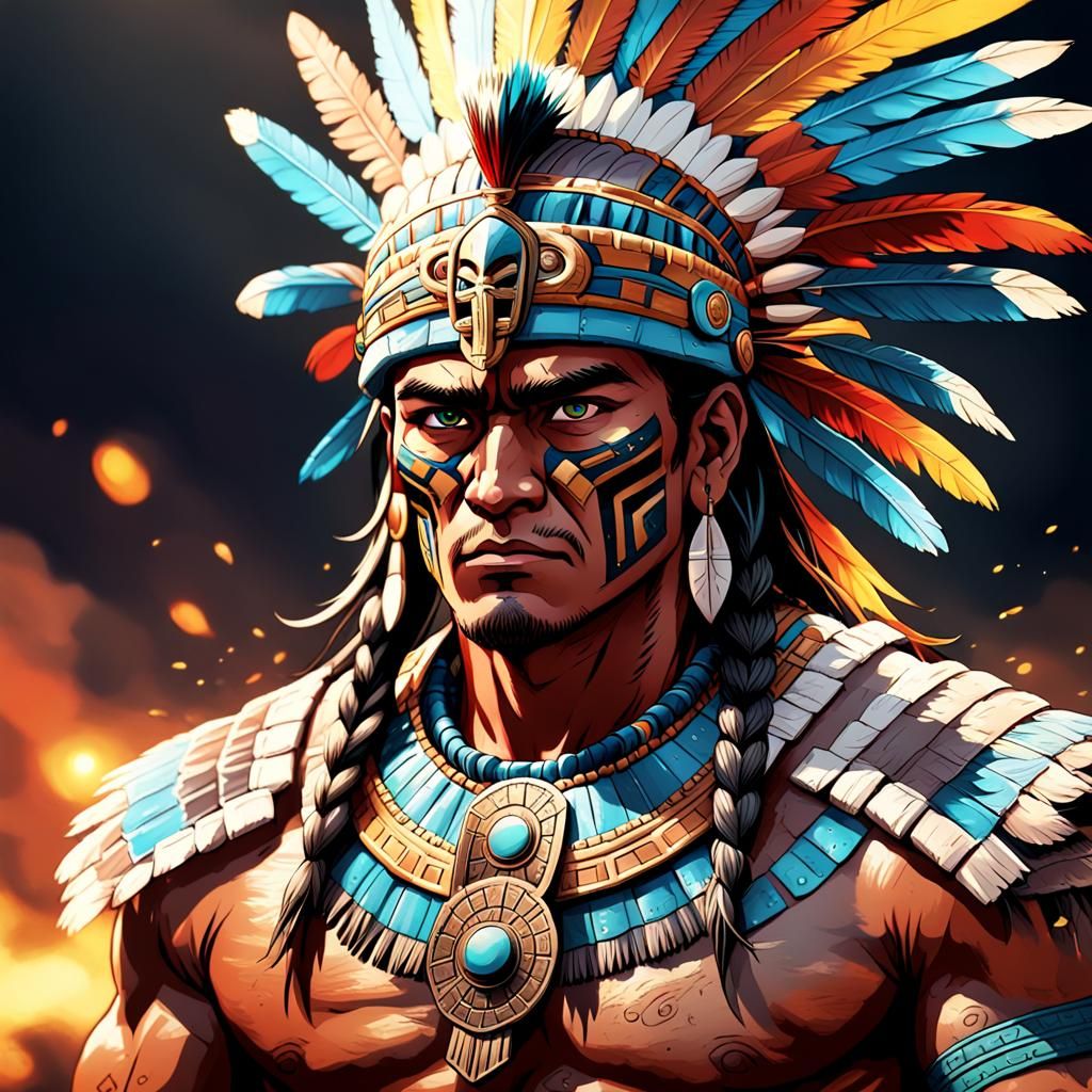 Aztec Warrior Portrait in Manga Anime Style