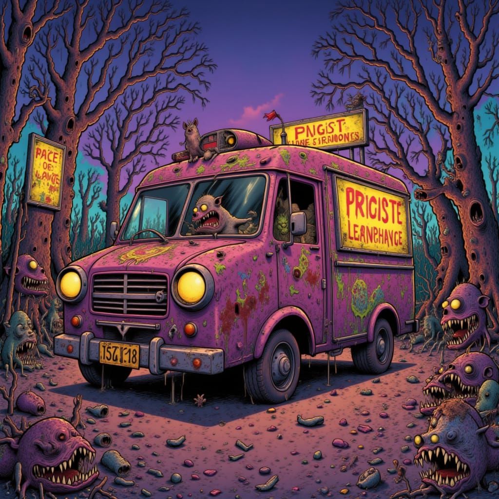 Futuristic Food Truck in Synthwave Neon Style