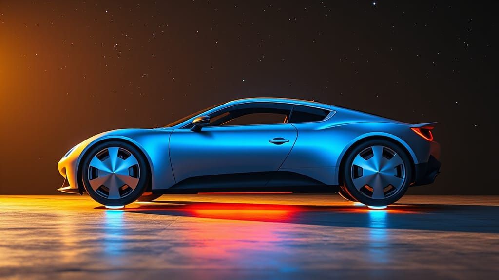 Sleek Futuristic Sports Car in Electric Blue and Neon Orange
