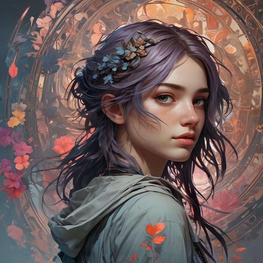 Hyperdetailed Emo Teens Portrait in Art Nouveau Style