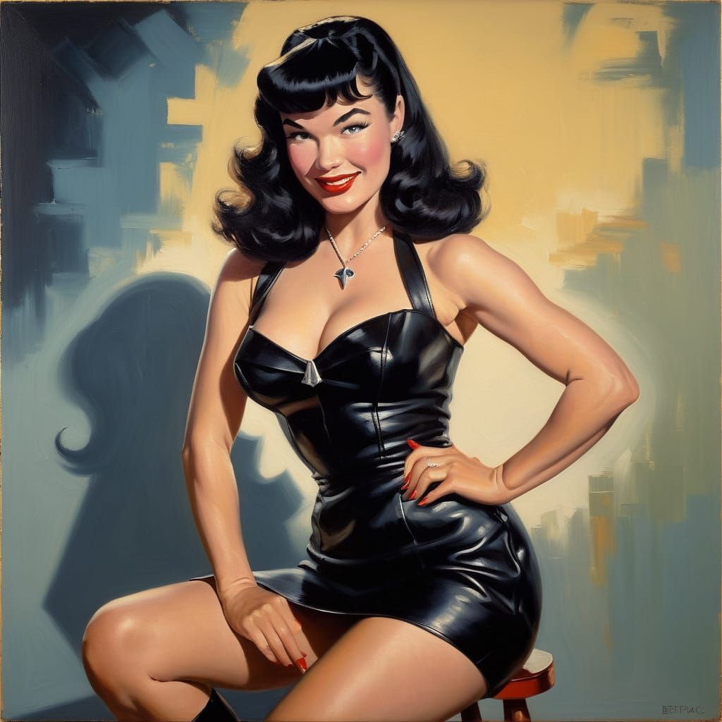 Bettie Page in Impressionistic Studio Oil Painting